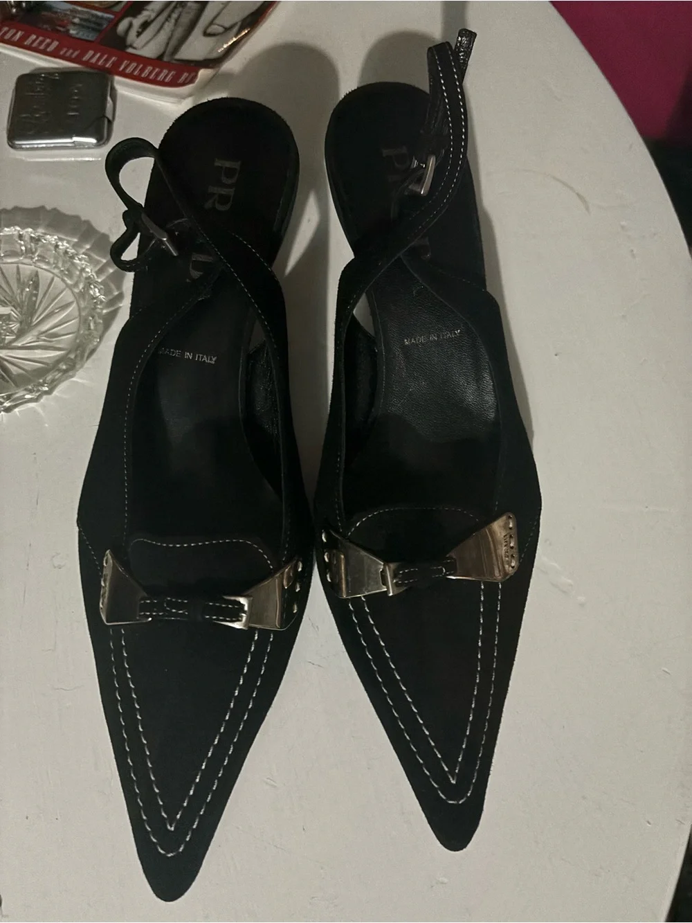 Vintage Prada Black Slingback Kitten Heels Contrast Stitch IT 38 - Picture 11 of 14